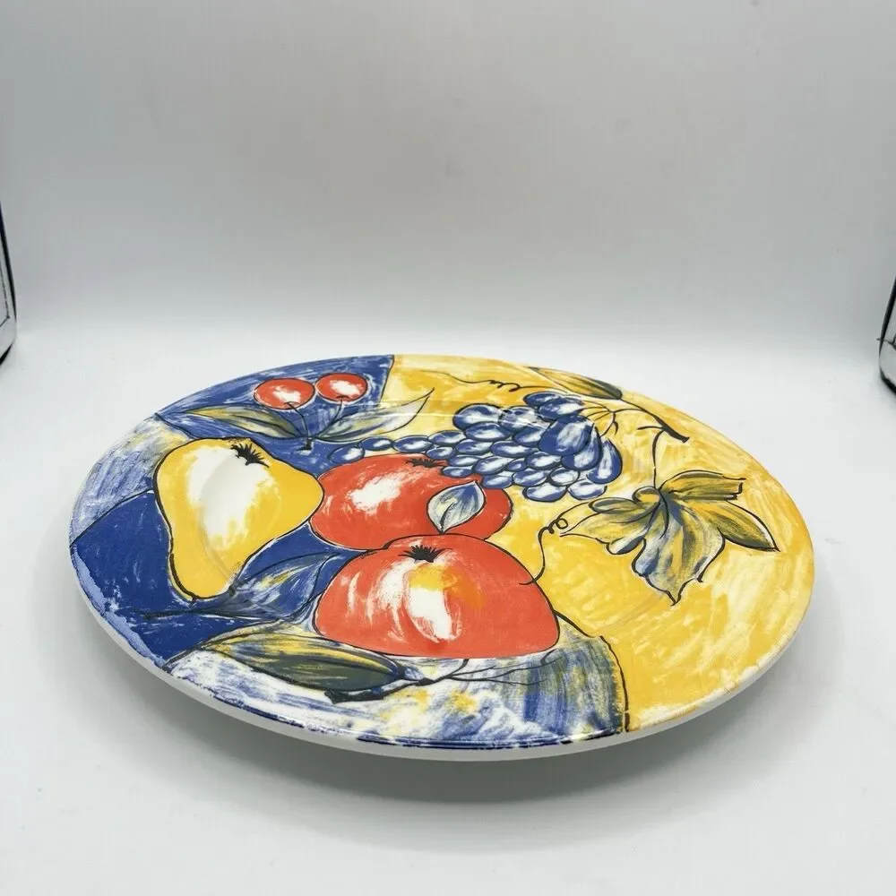 Pier 1 Italy Fruit Dinner Plate 10.5” Pear Apples Grapes Cherries -Discontinued